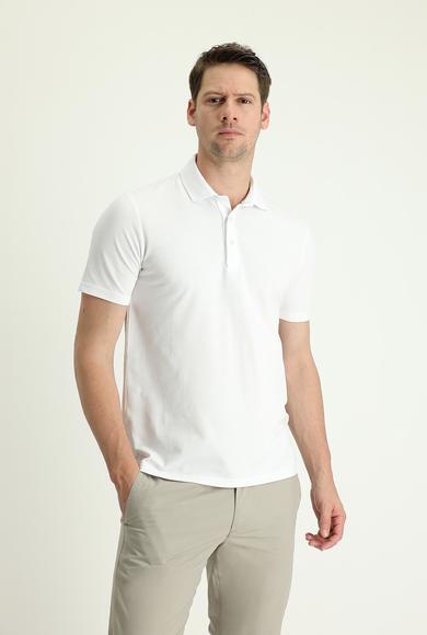 Erkek Giyim - BEYAZ 3X Beden Polo Yaka Regular Fit Nakışlı Pamuklu Tişört