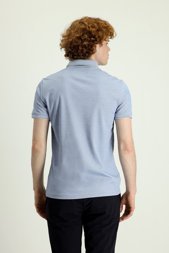 Erkek Giyim - Polo Yaka Slim Fit Fermuarlı Nakışlı Tişört