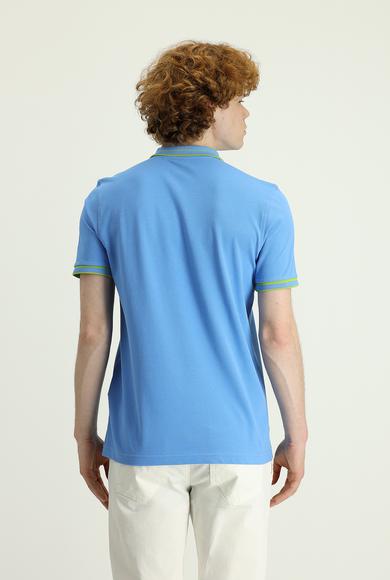 Erkek Giyim - Mavi S Beden Polo Yaka Slim Fit Dar Kesim Pamuk Tişört