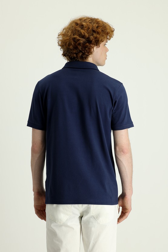 Erkek Giyim - Polo Yaka Slim Fit Baskılı Pamuklu Tişört