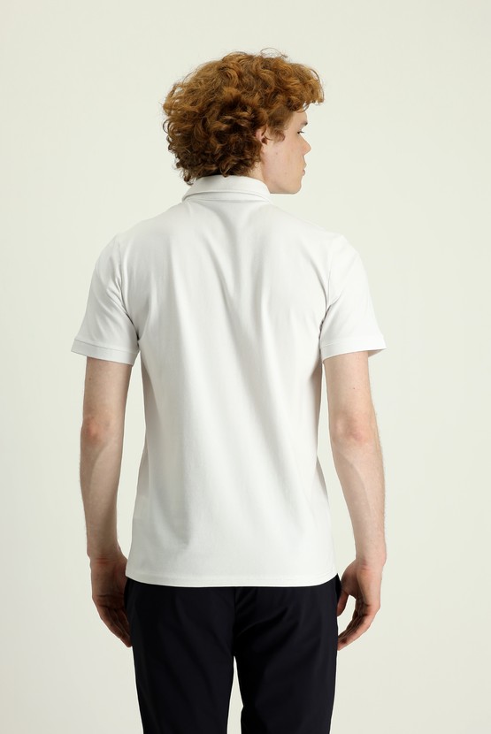 Erkek Giyim - Polo Yaka Slim Fit Dar Kesim Baskılı Tişört