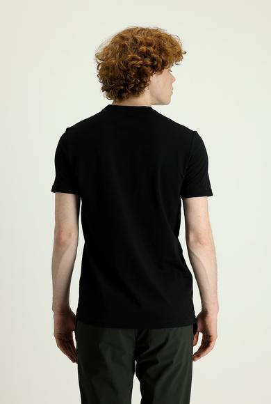 Erkek Giyim - Siyah XL Beden Bisiklet Yaka Slim Fit Dar Kesim Baskılı Pamuklu Tişört