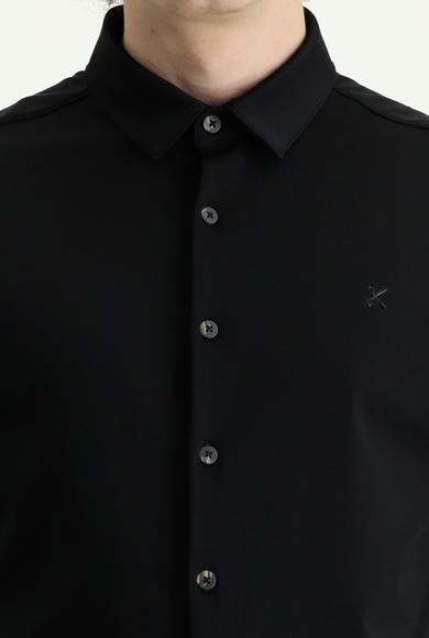 Erkek Giyim - Siyah S Beden Techno-Line Uzun Kol Slim Fit Spor Gömlek