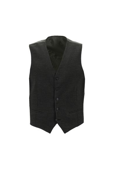 Erkek Giyim - KOYU ANTRASİT 50 Beden Süper Slim Fit Klasik Kareli Yelekli Takım Elbise