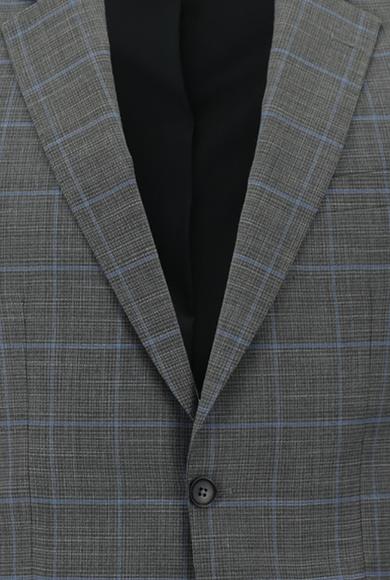 Erkek Giyim - ORTA GRİ 48 Beden Regular Fit Kareli Takım Elbise