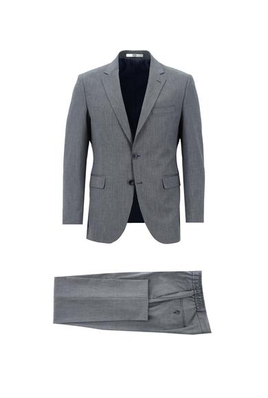 Erkek Giyim - KOYU MAVİ 46 Beden Slim Fit Beli Lastikli İpli Desenli Takım Elbise