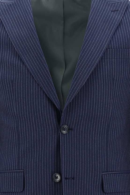 Erkek Giyim - Super Slim Fit Ekstra Dar Kesim Klasik Çizgili Takım Elbise