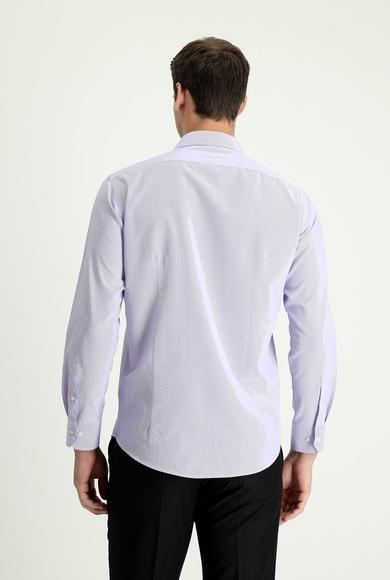 Erkek Giyim - LİLA M Beden Uzun Kol Slim Fit Klasik Çizgili Pamuklu Gömlek