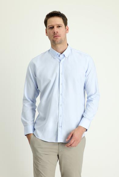 Erkek Giyim - UÇUK MAVİ M Beden Uzun Kol Slim Fit Oxford Pamuk Gömlek