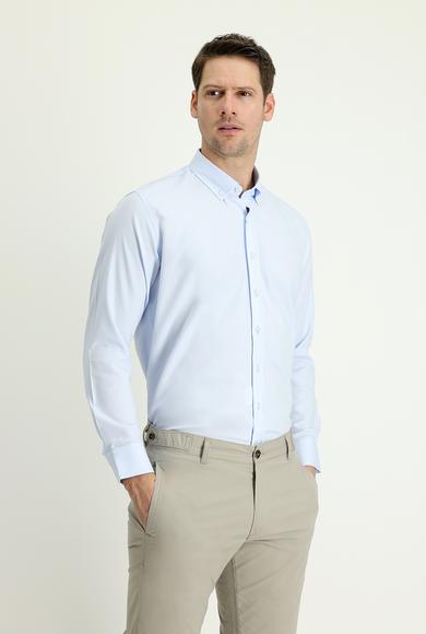 Erkek Giyim - UÇUK MAVİ M Beden Uzun Kol Slim Fit Oxford Pamuk Gömlek