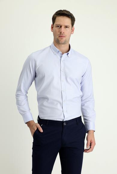 Erkek Giyim - AÇIK MAVİ S Beden Uzun Kol Slim Fit Oxford Pamuk Gömlek