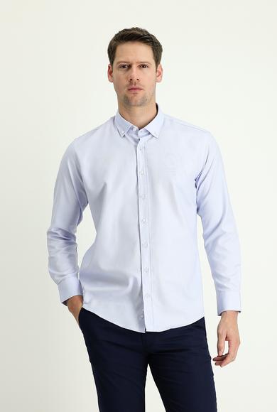 Erkek Giyim - AÇIK MAVİ S Beden Uzun Kol Slim Fit Oxford Pamuk Gömlek