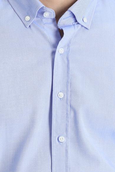Erkek Giyim - MAVİ M Beden Uzun Kol Slim Fit Oxford Pamuk Gömlek