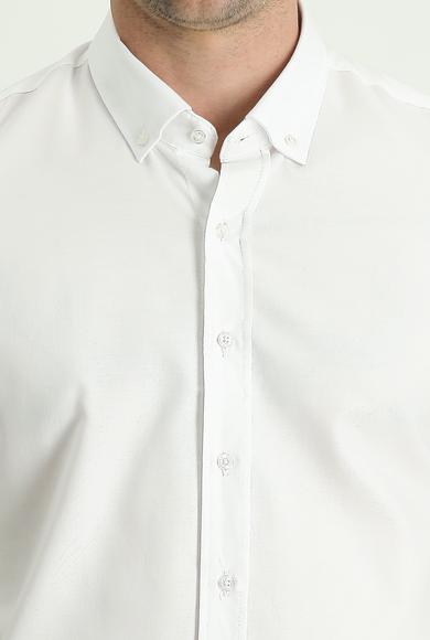 Erkek Giyim - BEYAZ M Beden Uzun Kol Slim Fit Oxford Pamuk Gömlek