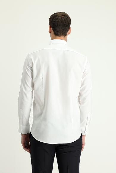 Erkek Giyim - BEYAZ M Beden Uzun Kol Slim Fit Oxford Pamuk Gömlek