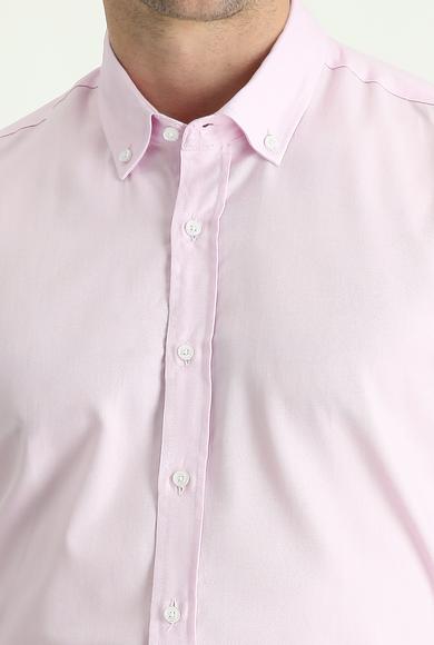Erkek Giyim - TOZ PEMBE L Beden Uzun Kol Slim Fit Oxford Pamuk Gömlek