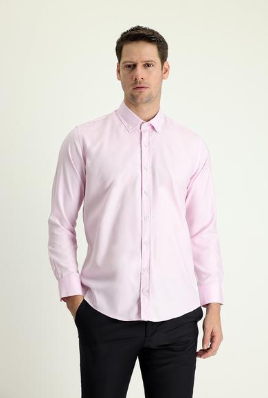 Erkek Giyim - TOZ PEMBE L Beden Uzun Kol Slim Fit Oxford Pamuk Gömlek