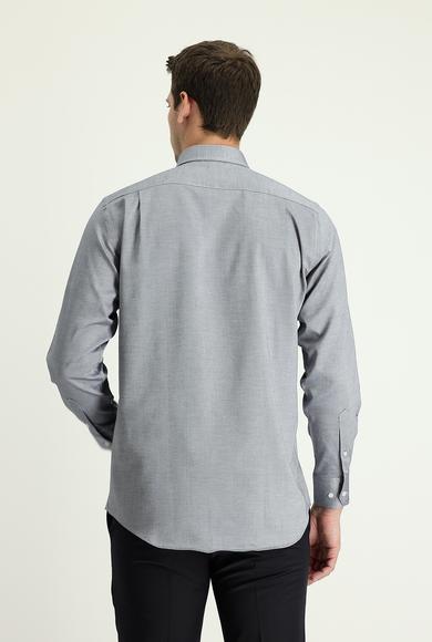 Erkek Giyim - ORTA LACİVERT 3X Beden Uzun Kol Regular Fit Oxford Pamuk Gömlek