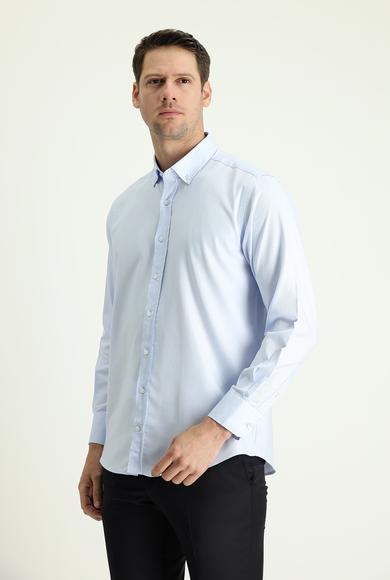 Erkek Giyim - UÇUK MAVİ 3X Beden Uzun Kol Regular Fit Oxford Pamuk Gömlek