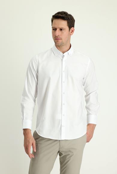 Erkek Giyim - BEYAZ 3X Beden Uzun Kol Regular Fit Oxford Pamuk Gömlek