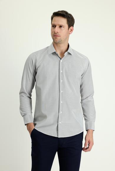 Erkek Giyim - SİYAH XL Beden Uzun Kol Slim Fit Klasik Çizgili Pamuklu Gömlek