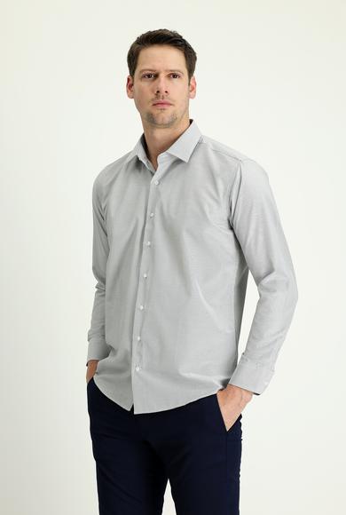 Erkek Giyim - SİYAH XL Beden Uzun Kol Slim Fit Klasik Çizgili Pamuklu Gömlek