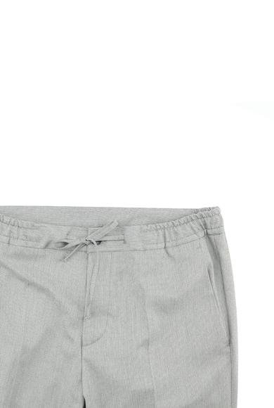 Erkek Giyim - ORTA GRİ 46 Beden Süper Slim Fit Beli Lastikli İpli Desenli Takım Elbise