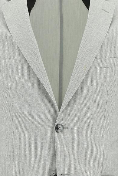 Erkek Giyim - ORTA GRİ 46 Beden Süper Slim Fit Beli Lastikli İpli Desenli Takım Elbise
