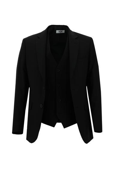 Erkek Giyim - SİYAH 58 Beden Slim Fit Klasik Yelekli Takım Elbise