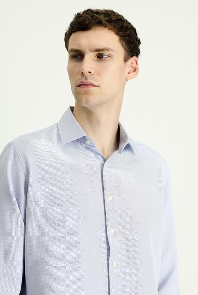 Erkek Giyim - KOYU MAVİ L Beden Uzun Kol Klasik Desenli Gömlek