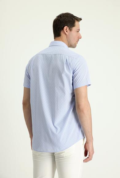 Erkek Giyim - UÇUK MAVİ 4X Beden Kısa Kol Regular Fit Desenli Pamuklu Gömlek