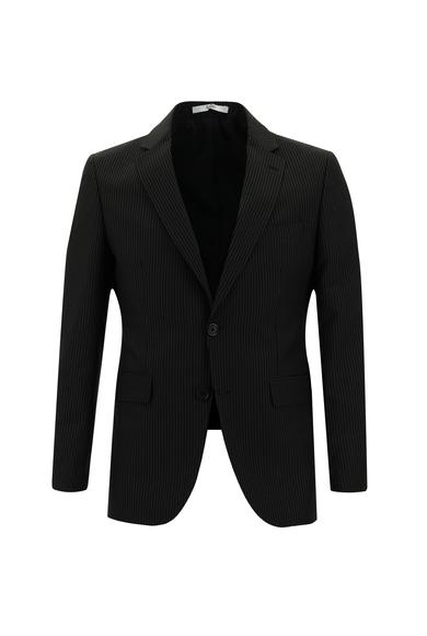 Erkek Giyim - SİYAH 46 Beden Slim Fit Klasik Çizgili Takım Elbise