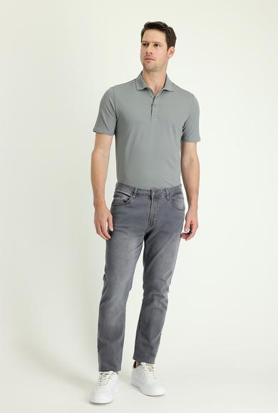 Erkek Giyim - AÇIK GRİ 48 Beden Süper Slim Fit Likralı Denim Pantolon