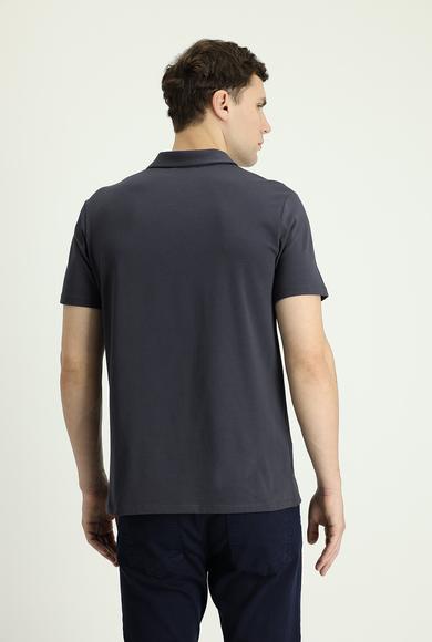 Erkek Giyim - SİYAH 3X Beden Polo Yaka Slim Fit Fermuarlı Tişört