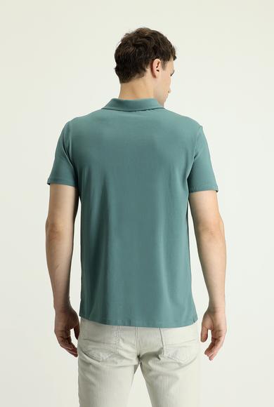 Erkek Giyim - KÜF YEŞİLİ 3X Beden Polo Yaka Slim Fit Dar Kesim Fermuarlı Tişört