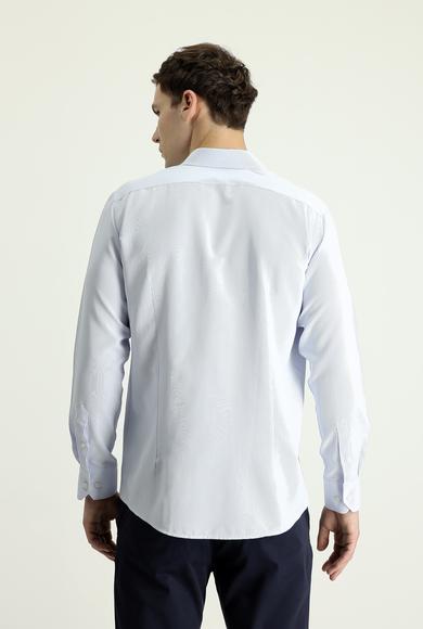 Erkek Giyim - AÇIK MAVİ XXL Beden Uzun Kol Slim Fit Dar Kesim Klasik Desenli Pamuklu Gömlek