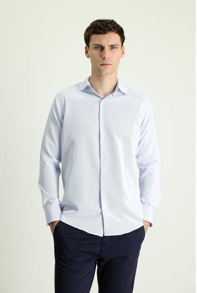 Erkek Giyim - AÇIK MAVİ XXL Beden Uzun Kol Slim Fit Dar Kesim Klasik Desenli Pamuklu Gömlek