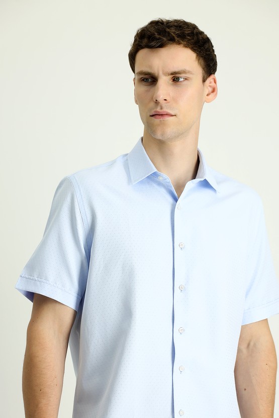 Erkek Giyim - Kısa Kol Regular Fit Desenli Pamuklu Gömlek