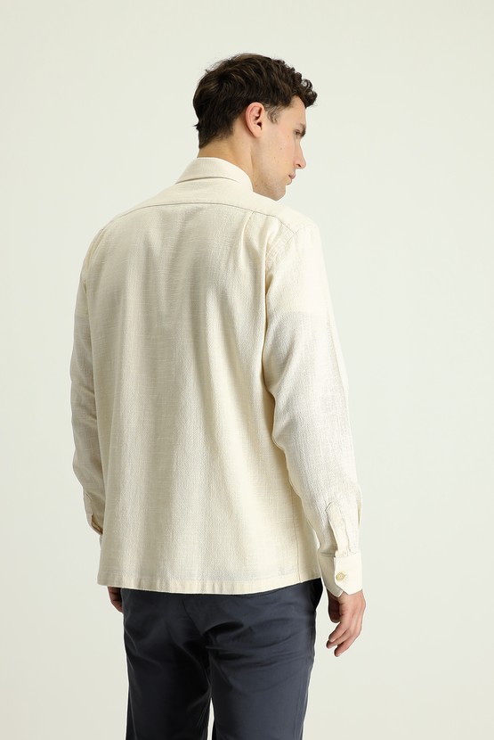 Erkek Giyim - Uzun Kol Regular Fit Cepli Pamuk Spor Gömlek