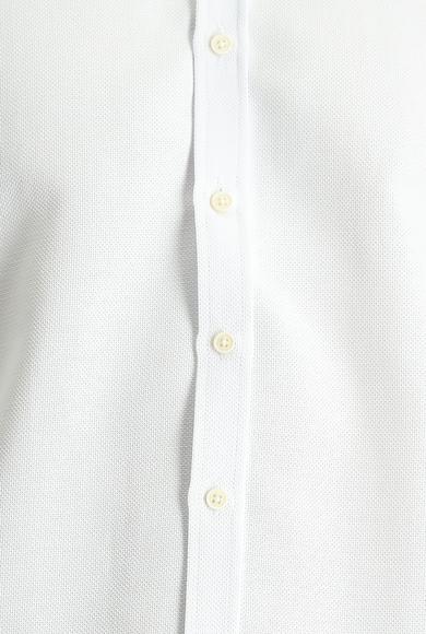 Erkek Giyim - BEYAZ M Beden Uzun Kol Slim Fit Desenli Spor Pamuklu Gömlek