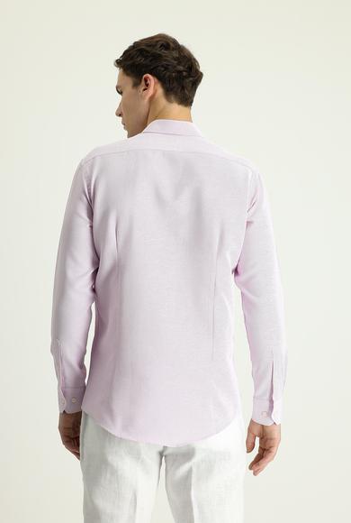 Erkek Giyim - LİLA XXL Beden Uzun Kol Slim Fit Desenli Spor Pamuklu Gömlek