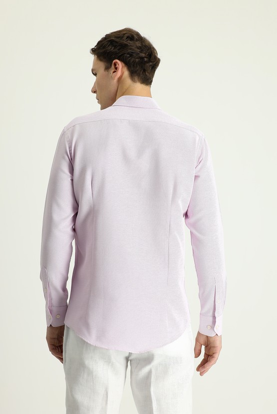 Erkek Giyim - Uzun Kol Slim Fit Dar Kesim Desenli Spor Pamuklu Gömlek