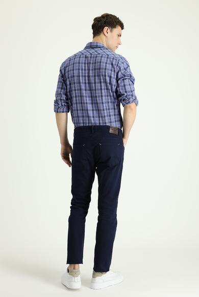 Erkek Giyim - ORTA LACİVERT 52 Beden Slim Fit Likralı Kanvas / Chino Pantolon