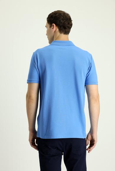 Erkek Giyim - KOYU MAVİ 3X Beden Polo Yaka Regular Fit Nakışlı Pamuk Tişört