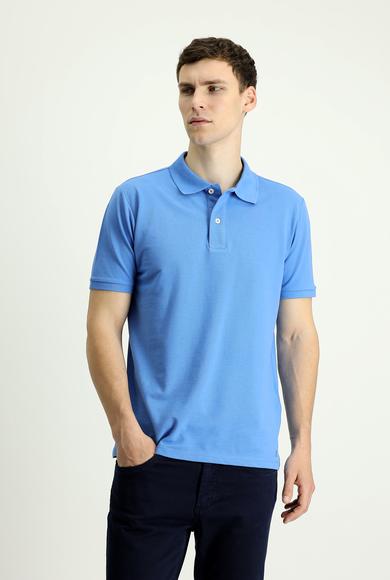 Erkek Giyim - KOYU MAVİ 3X Beden Polo Yaka Regular Fit Nakışlı Pamuk Tişört
