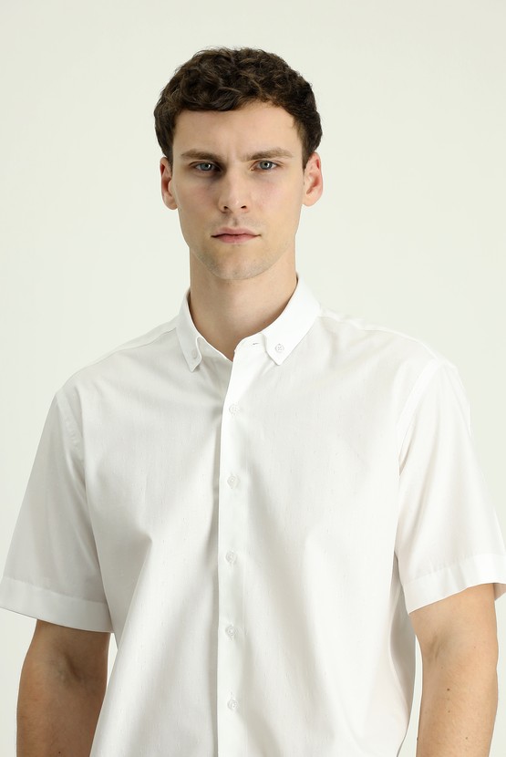 Erkek Giyim - Kısa Kol Regular Fit Desenli Pamuk Gömlek