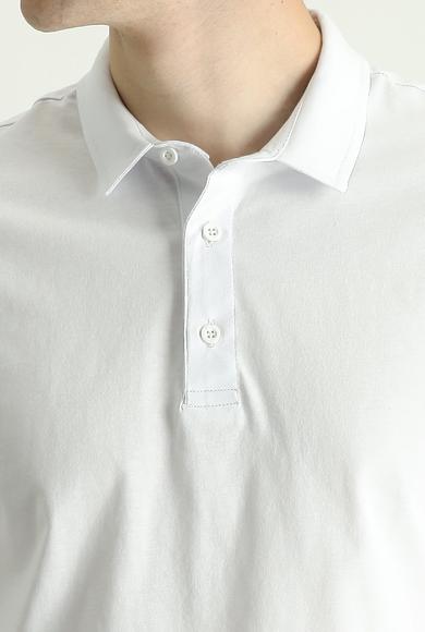Erkek Giyim - BEYAZ XL Beden Polo Yaka Regular Fit Nakışlı Süprem Pamuk Tişört
