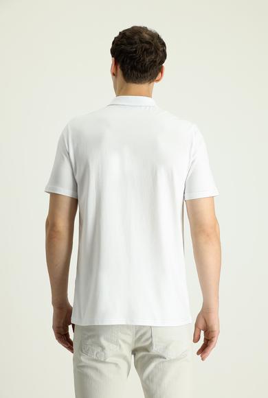 Erkek Giyim - BEYAZ XL Beden Polo Yaka Regular Fit Nakışlı Süprem Pamuk Tişört
