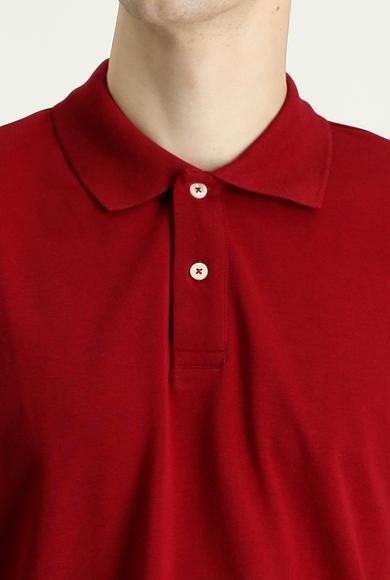 Erkek Giyim - KOYU KIRMIZI L Beden Polo Yaka Regular Fit Nakışlı Pamuk Tişört