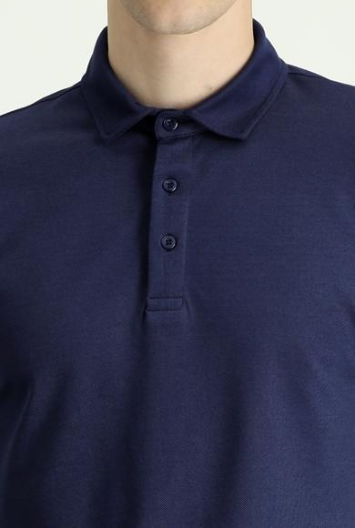 Erkek Giyim - ORTA LACİVERT 3X Beden Polo Yaka Regular Fit Nakışlı Pamuklu Tişört